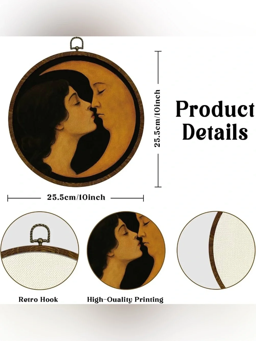 Romantic Moon & Woman Wall Art - Golden Black Decorative Plaque 10 inches